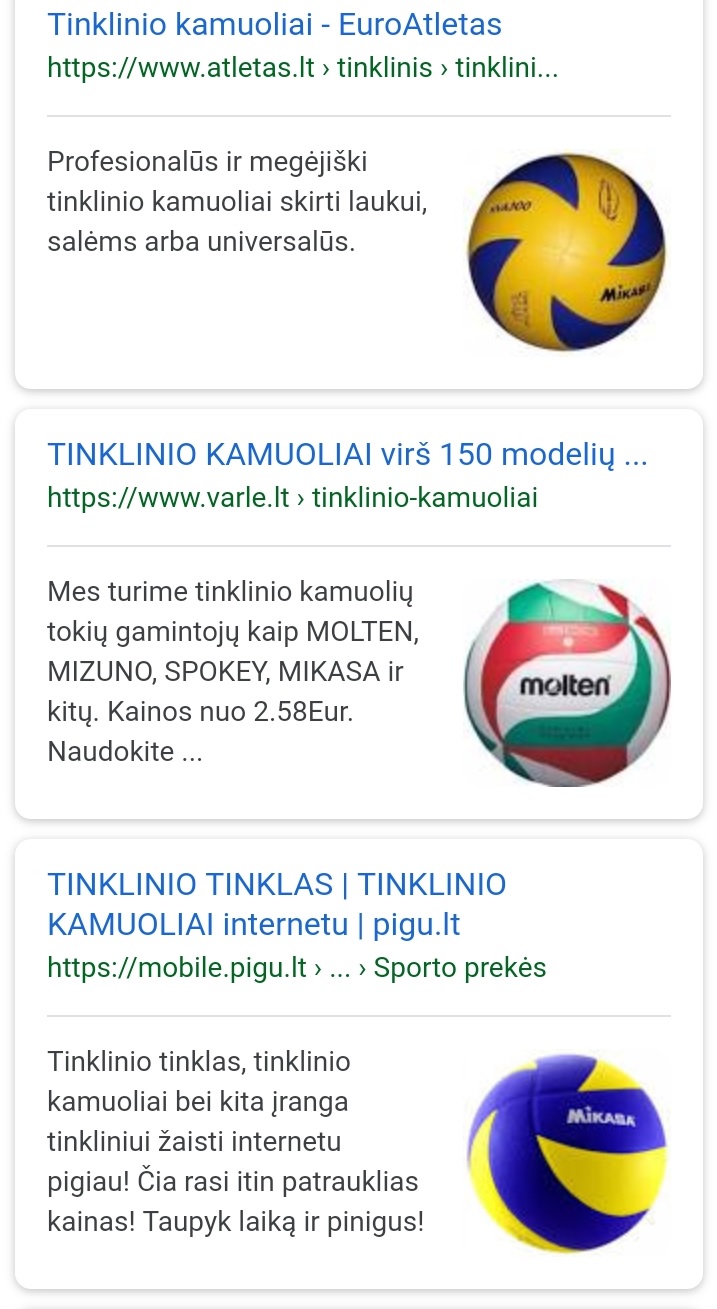 Google mobiliojoje paieškoje atvaizduojami prekių paveikslėliai